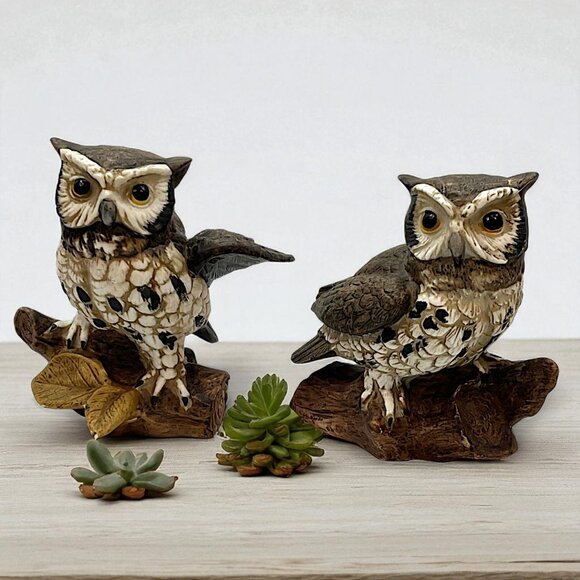 Homco Porcelain Barn owl Figurines 5" Set of 2 1995 #1114 Vintage - Picture 1 of 10